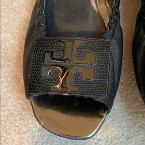 Tory Burch Shoes - Tory Burch metal logo buckle open toe ballet flats Tory Burch Shoes - Tory Burch metal logo buckle open toe ballet flats
